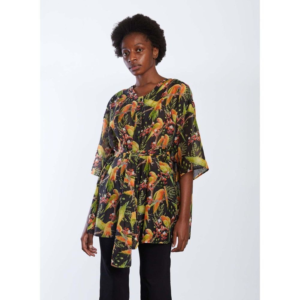 MEG Vienna Buttoned Blouse in‎ Parrot Print Sz Medium/Large